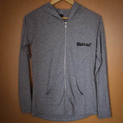 "Miért ne?" feliratú hosszú ujjú, zipzáros póló